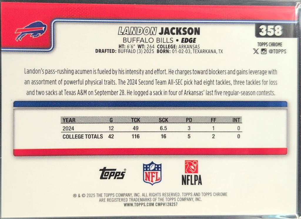 2025 Topps Chrome Landon Jackson #358 RC Buffalo Bills back