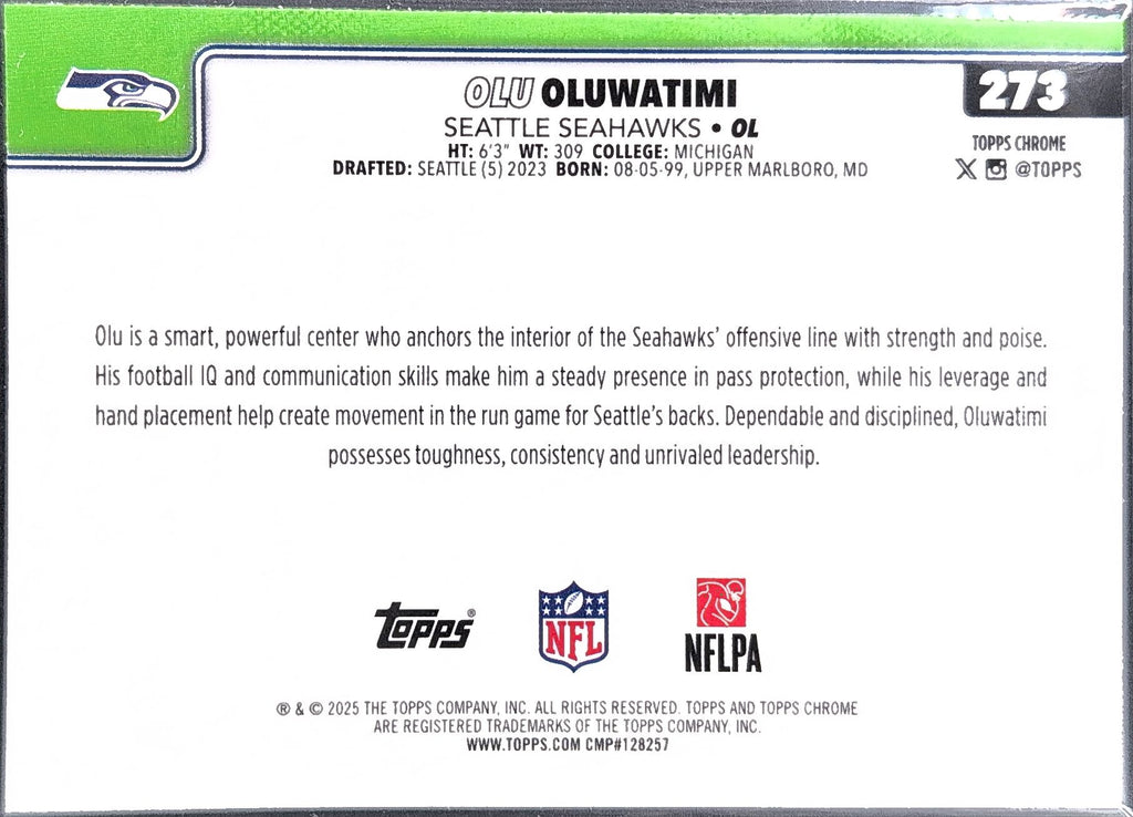 2025 Topps Chrome Olu Oluwatimi #273 Seattle Seahawks back