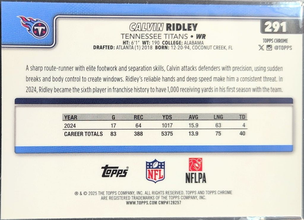 2025 Topps Chrome Calvin Ridley #291 Tennessee Titans back
