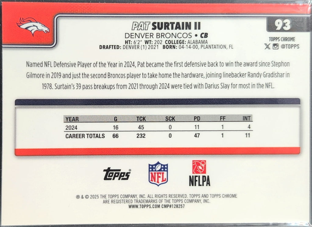 Topps Chrome Pat Surtain II #93 Broncos back