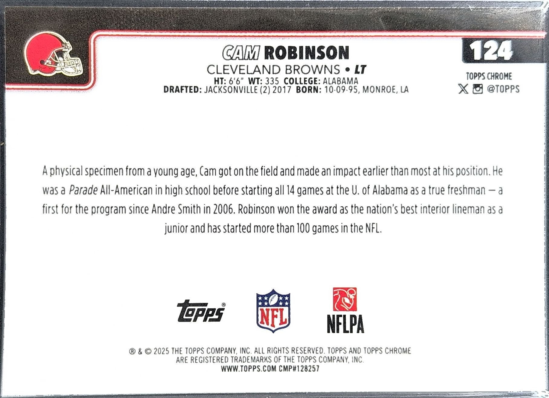 Cam Robinson 2025 Topps Chrome #124 Cleveland Browns - back image