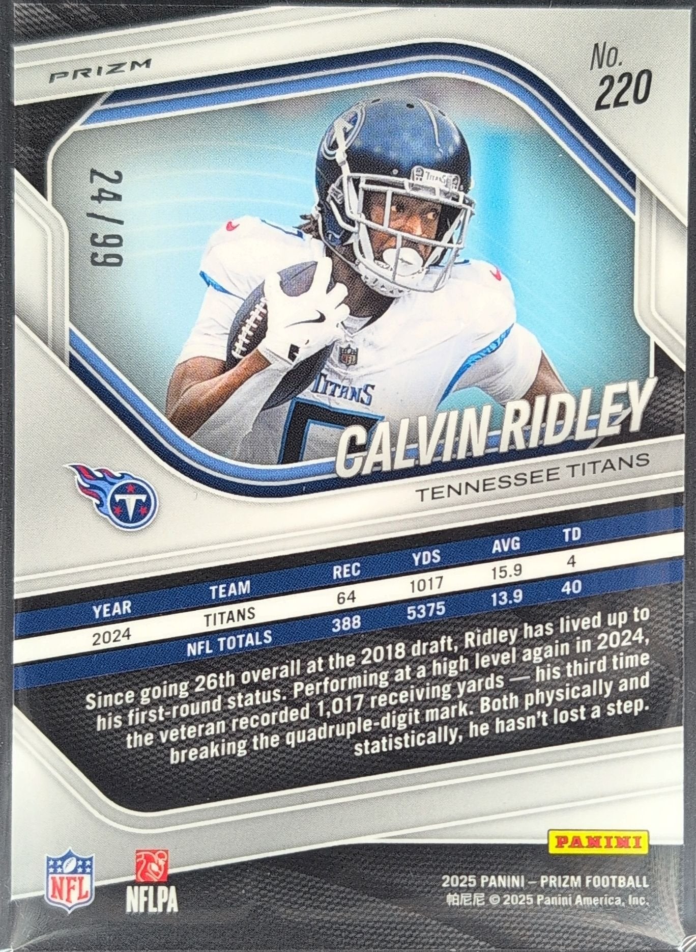 Calvin Ridley 2025 Panini Prizm #220 Blue Ice Tennessee Titans - back image