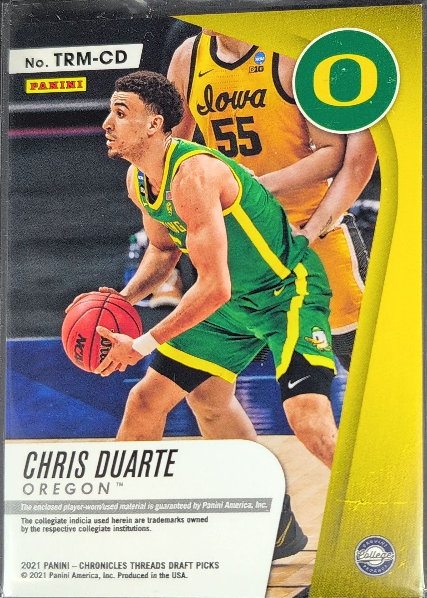2021 Panini Chronicles Draft Picks Chris Duarte #TRM-CD Threads Rookie Memorabilia Oregon Ducks back