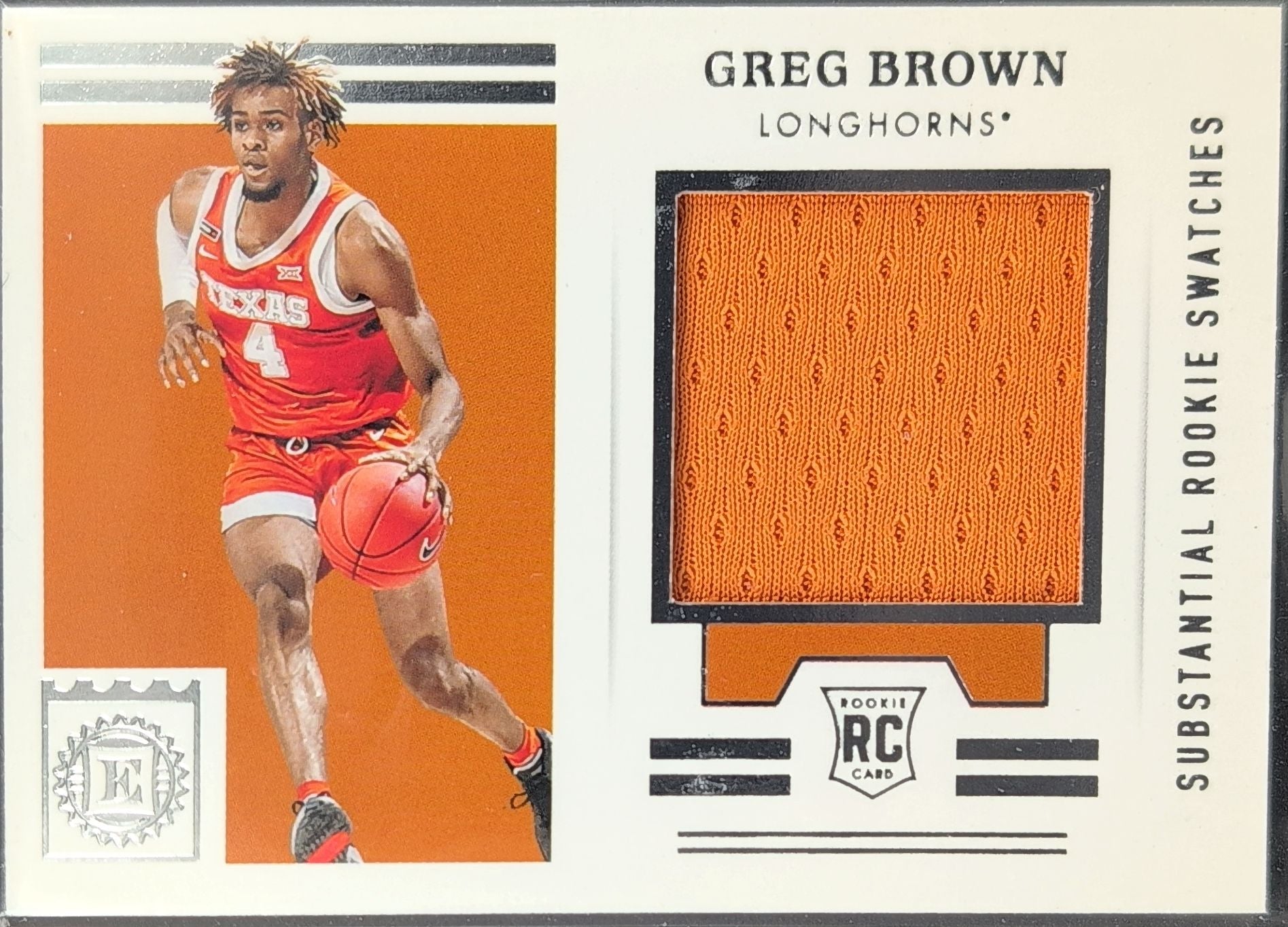 2021 Panini Chronicles Draft Picks Greg Brown III #ESS-GB Encased Substantial Rookie Swatches MEM Texas Longhorns front