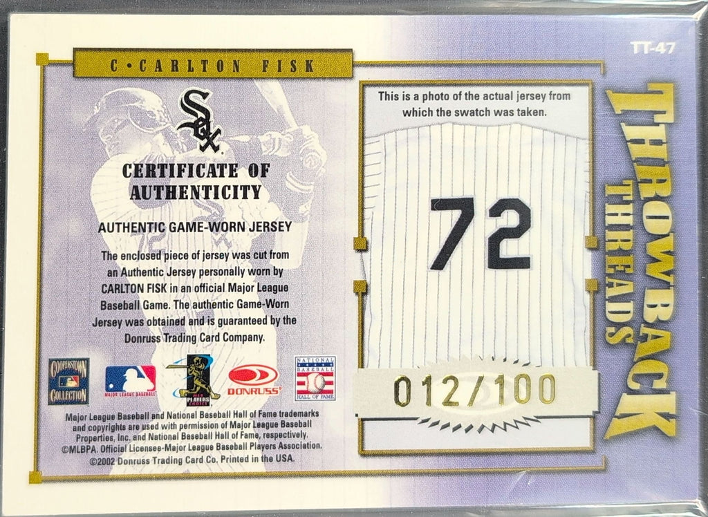 Carlton Fisk 2002 Donruss Elite #TT-47 Throwback Threads Chicago White Sox - back image