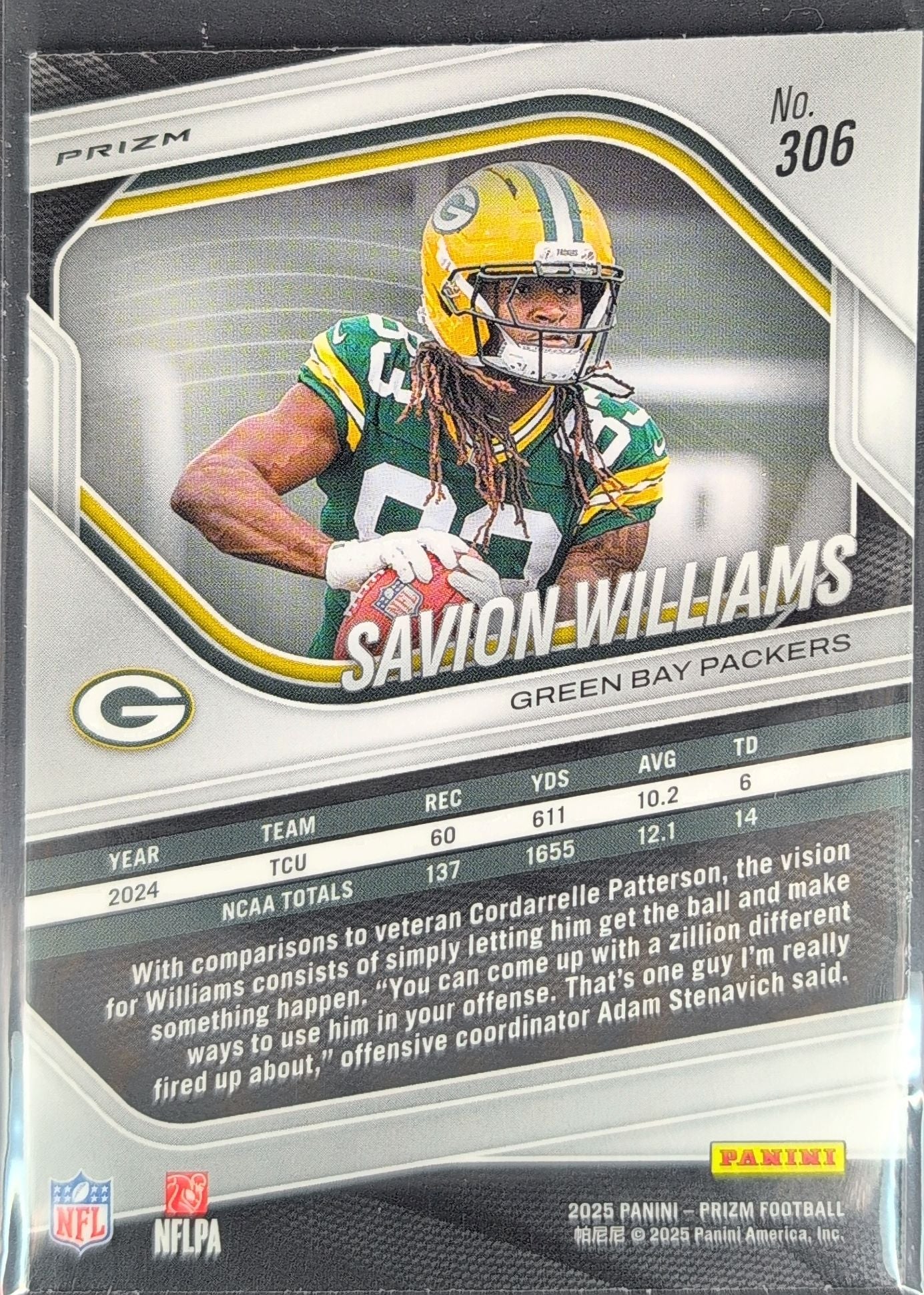 2025 Panini Prizm Savion Williams #306 Lazer Green Bay Packers back