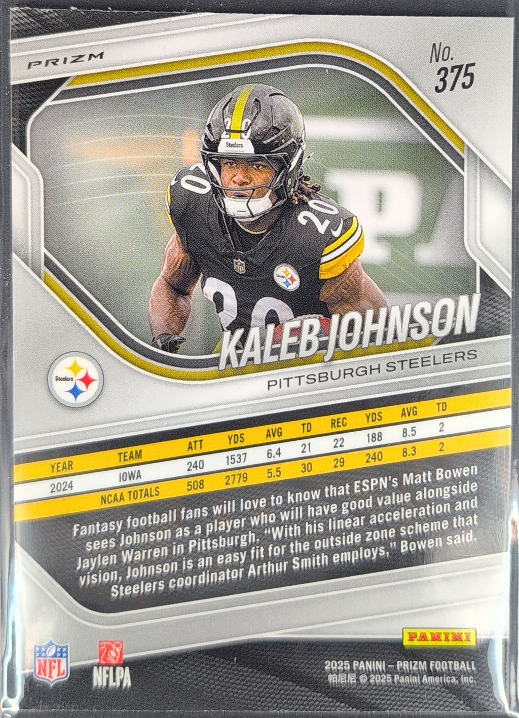 2025 Panini Prizm Kaleb Johnson #375 Lazer Pittsburgh Steelers back