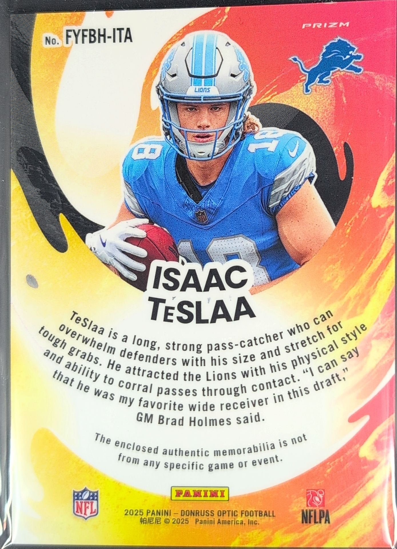 Isaac TeSlaa 2025 Donruss Optic #FYFBH-ITA First Year Fresh Blue Hyper Detroit Lions - back image