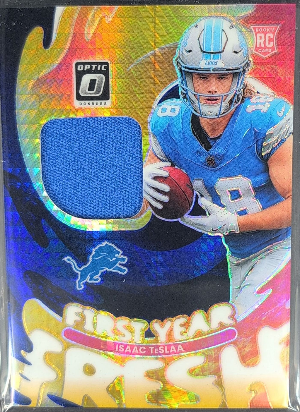 Isaac TeSlaa 2025 Donruss Optic #FYFBH-ITA First Year Fresh Blue Hyper Detroit Lions - front image