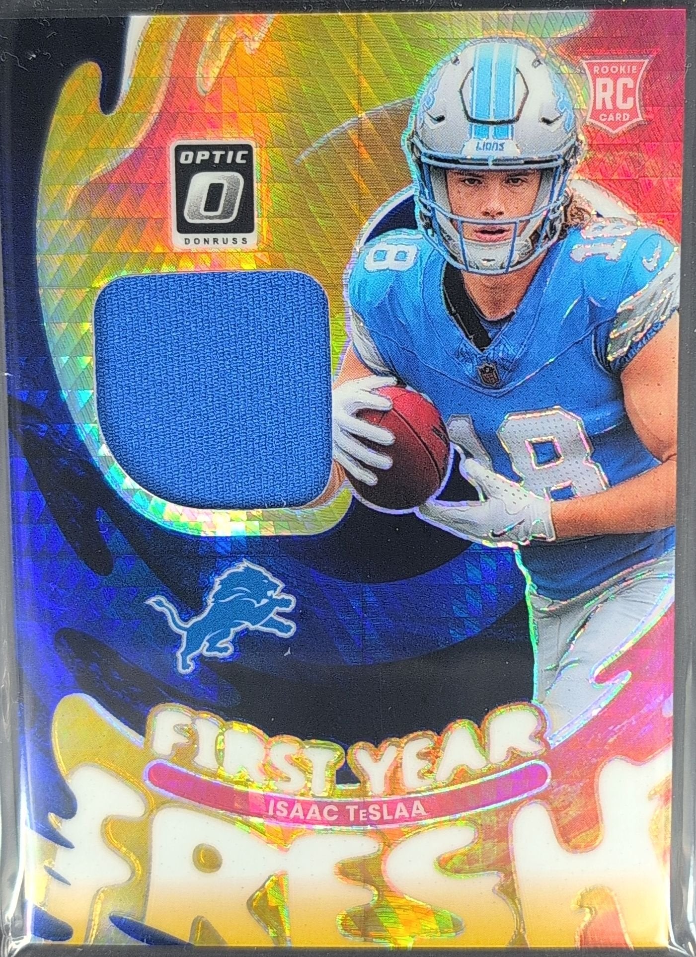 Isaac TeSlaa 2025 Donruss Optic #FYFBH-ITA First Year Fresh Blue Hyper Detroit Lions - front image