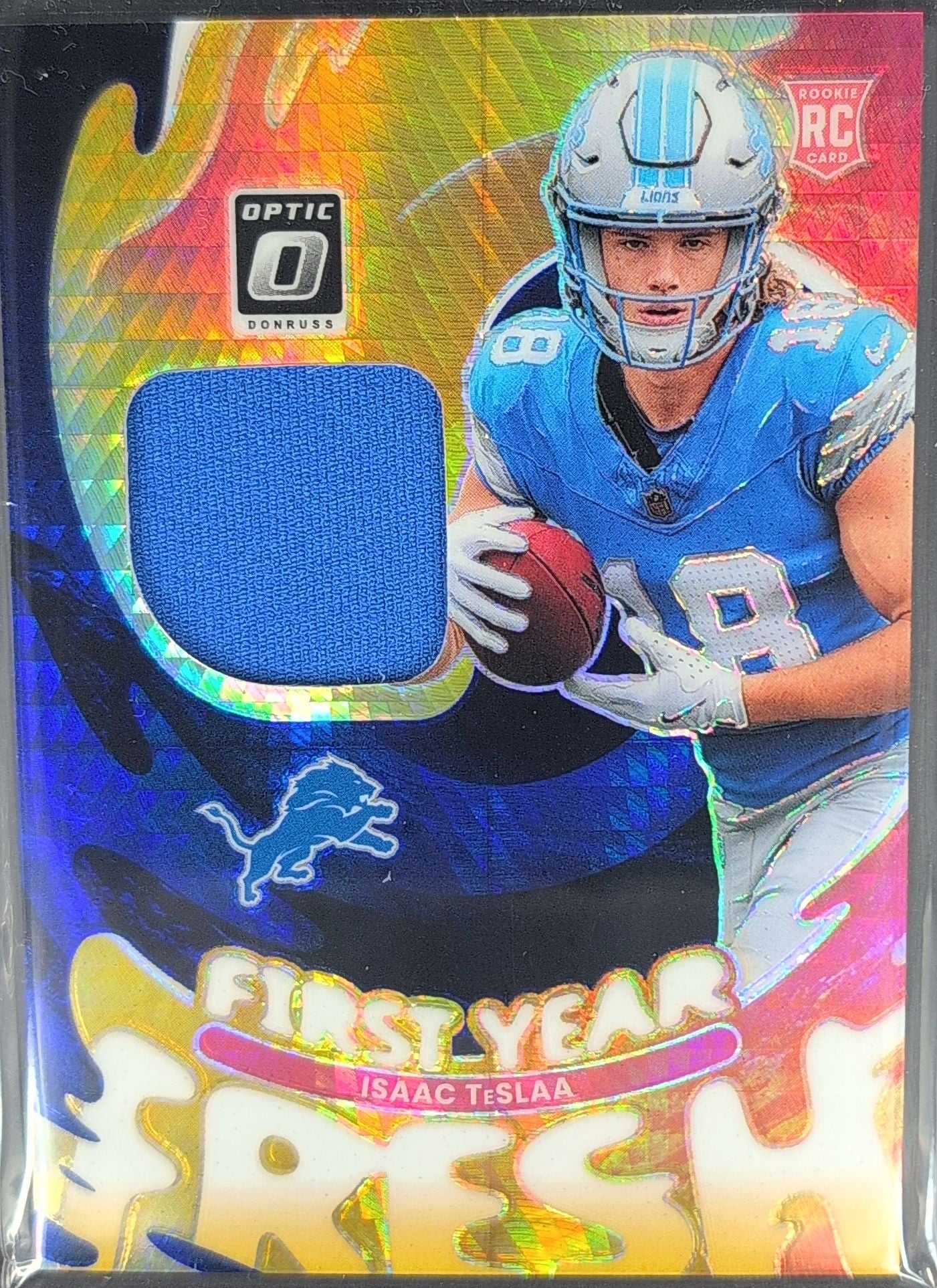 2025 Donruss Optic Isaac TeSlaa #FYFBH-ITA First Year Fresh Blue Hyper MEM Detroit Lions front