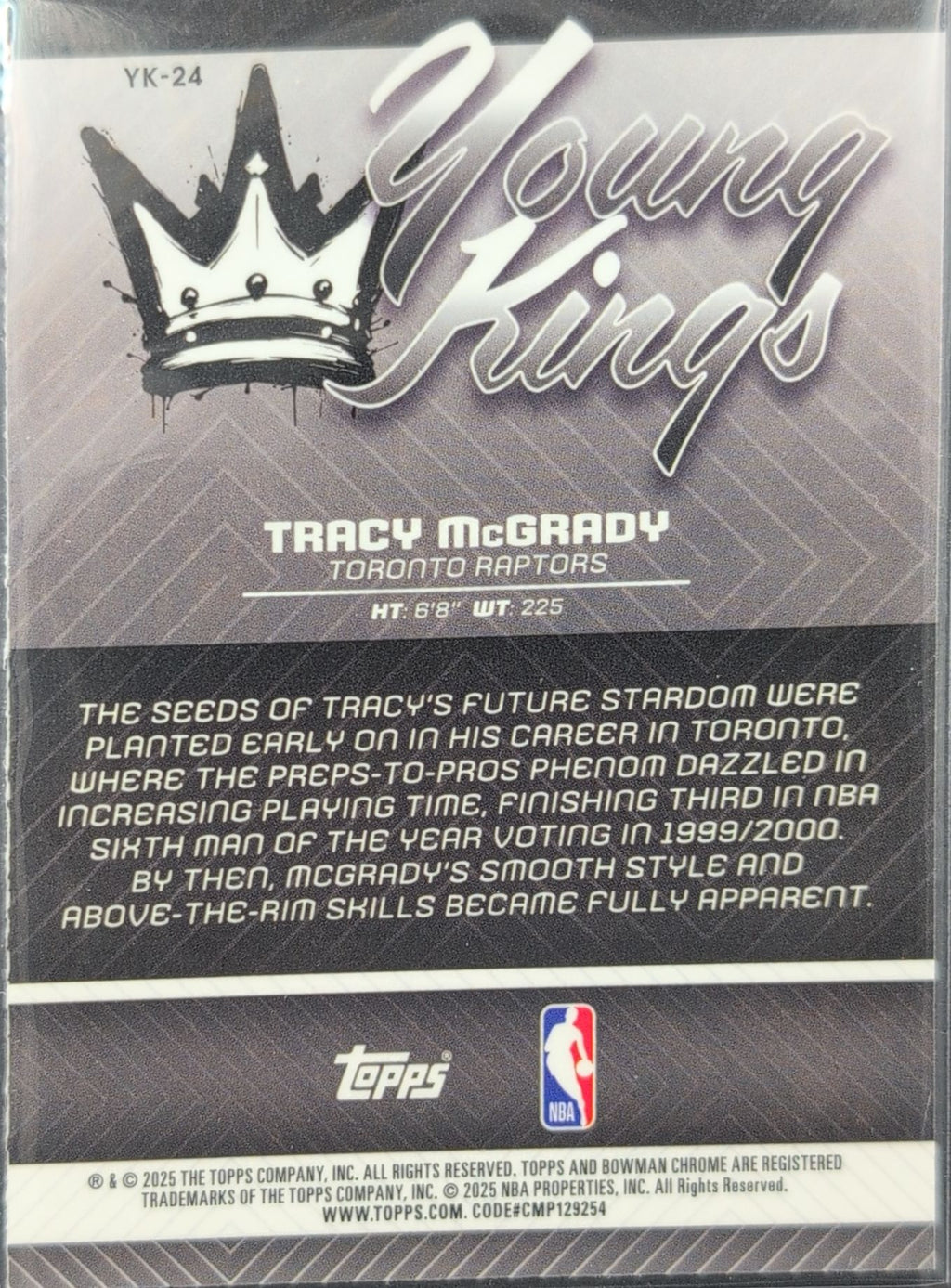 2025-26 Bowman Tracy McGrady #YK-24 Young Kings Toronto Raptors back