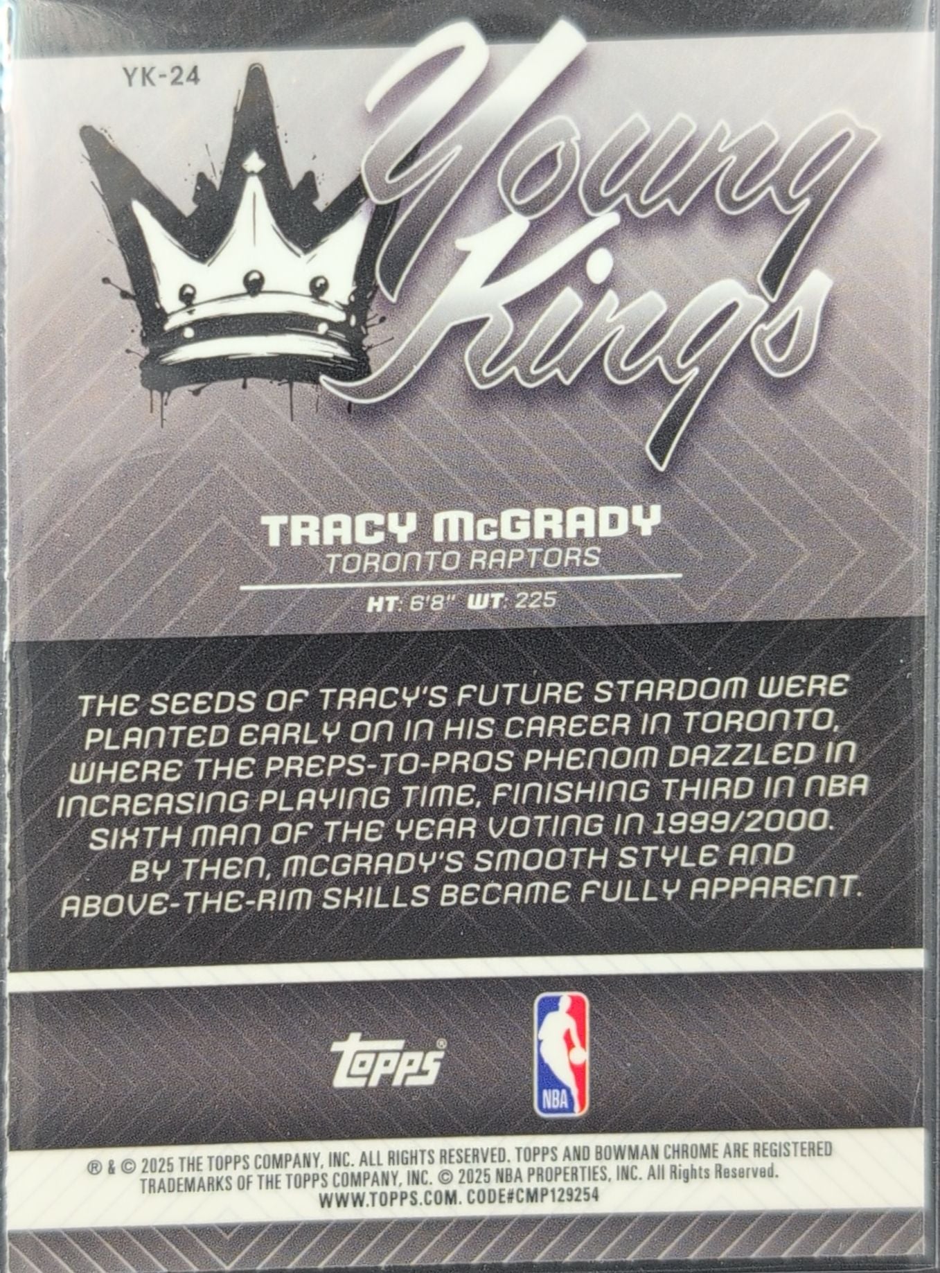 2025-26 Bowman Tracy McGrady #YK-24 Young Kings Toronto Raptors back