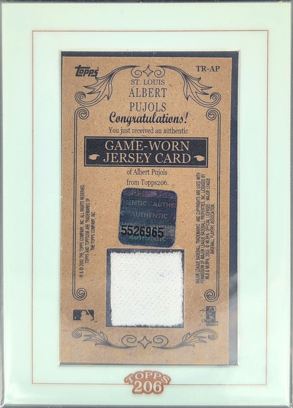 Albert Pujols 2002 Topps 206 #TR-AP Framed Relics (Series 1) St. Louis Cardinals