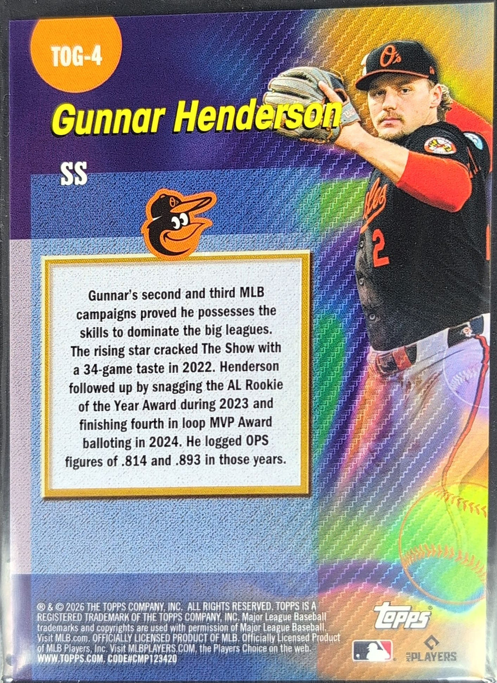 2026 Topps Gunnar Henderson #TOG-4 Titans of the Game Baltimore Orioles back