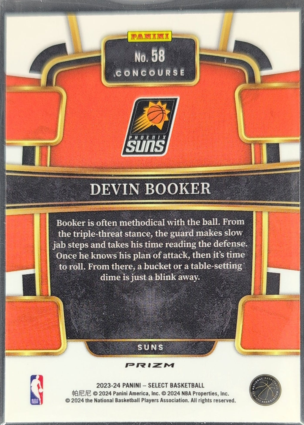 2023-24 Panini Select Devin Booker #58 Green Shock Prizms Phoenix Suns back