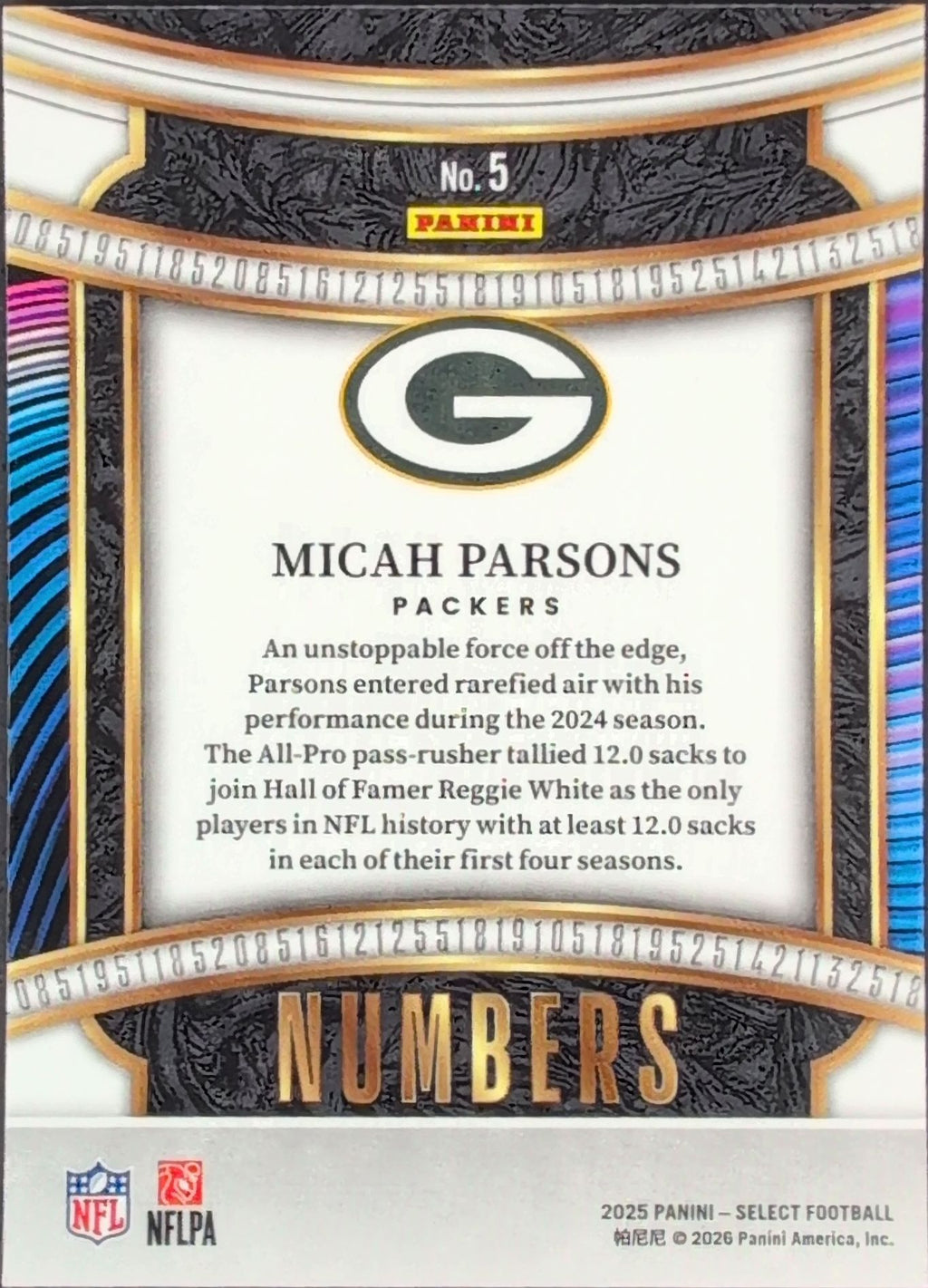 2025 Panini Select Micah Parsons #5 Select Numbers Green Bay Packers back