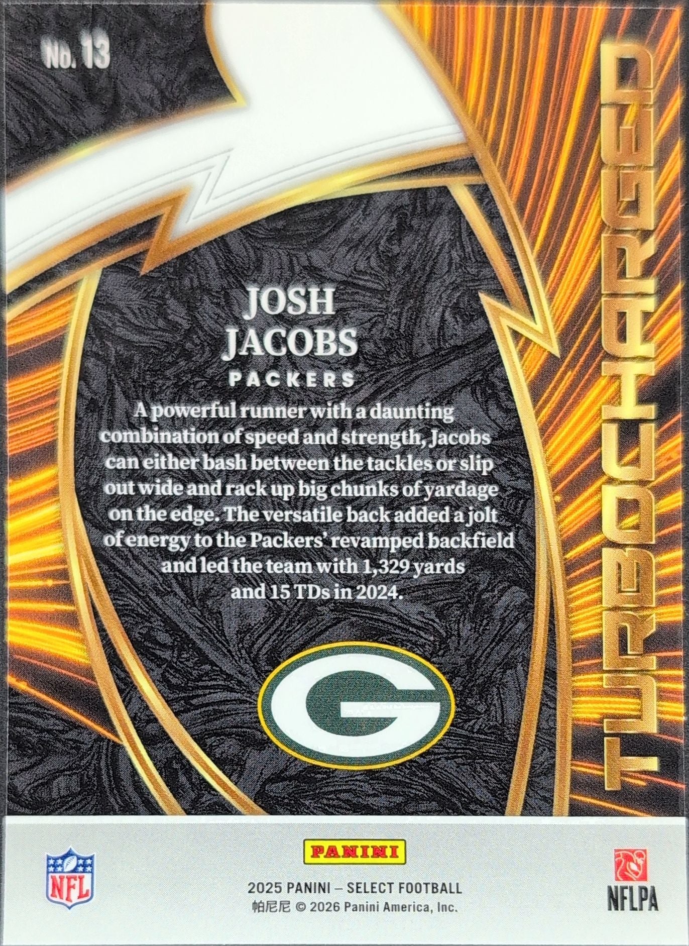 2025 Panini Select Josh Jacobs #13 Turbocharged Green Bay Packers back