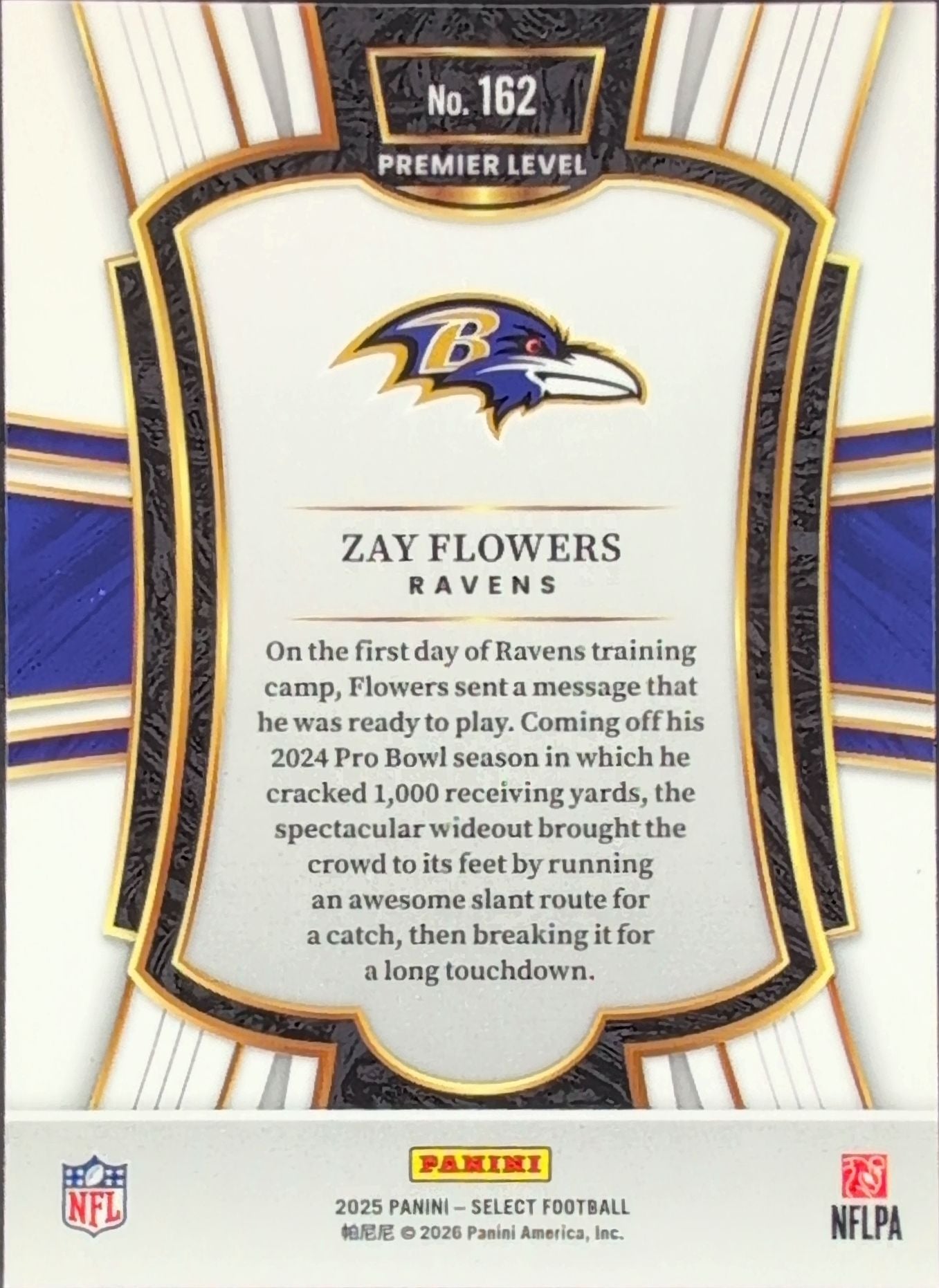 2025 Panini Select Zay Flowers #162 Baltimore Ravens back