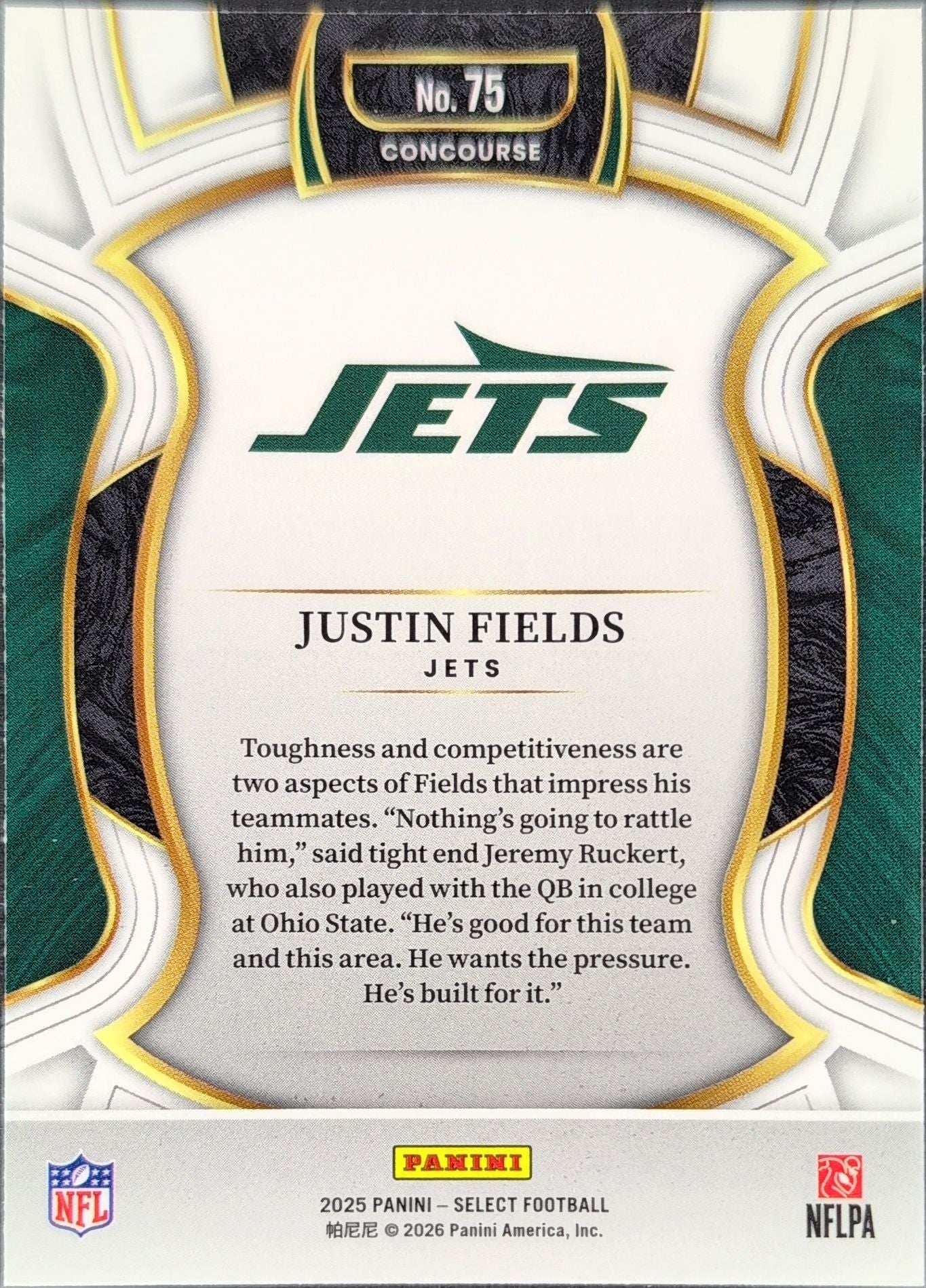 2025 Panini Select Justin Fields #75 New York Jets back