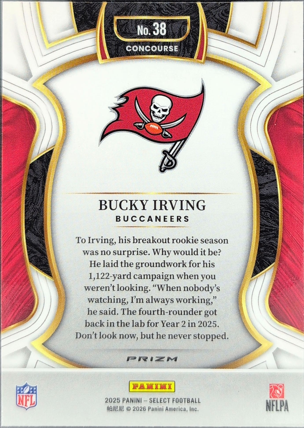 2025 Panini Select Bucky Irving #38 Black and Green Prizm Shock Tampa Bay Buccaneers back
