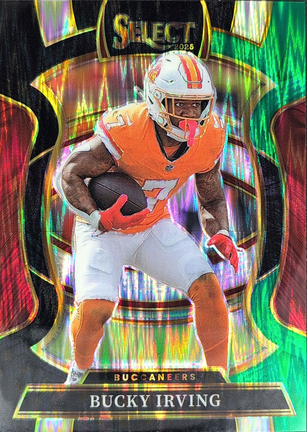 2025 Panini Select Bucky Irving #38 Black and Green Prizm Shock Tampa Bay Buccaneers front