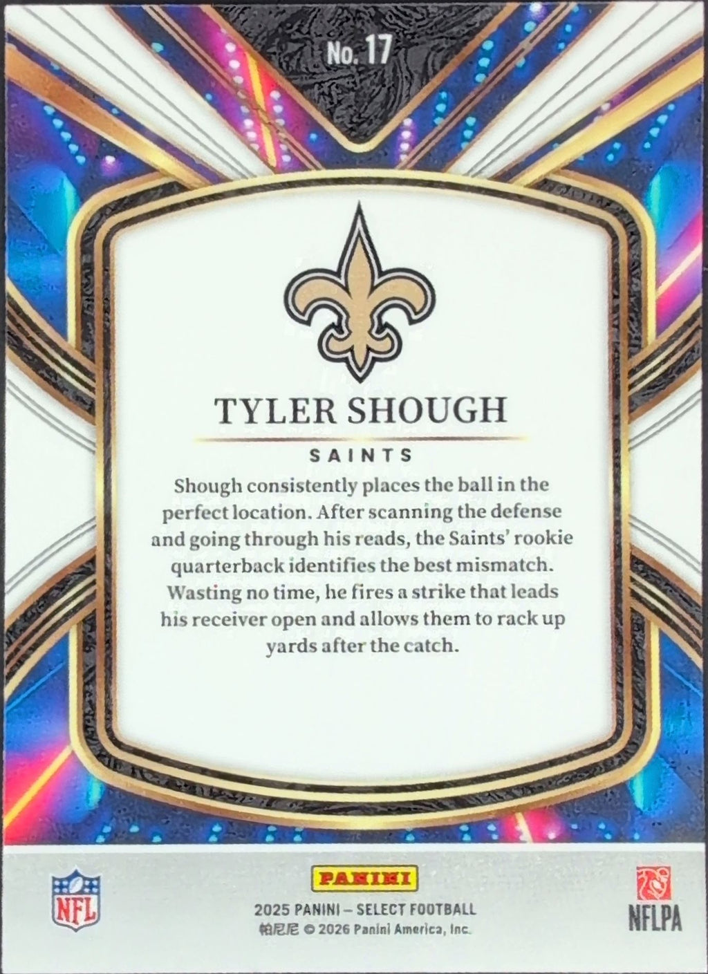 Tyler Shough 2025 Panini Select #17 Select Future New Orleans Saints