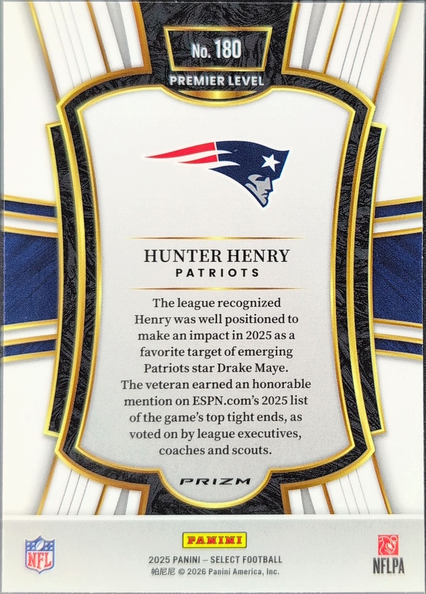 2025 Panini Select Hunter Henry #180 Black and Green Prizm Shock New England Patriots back