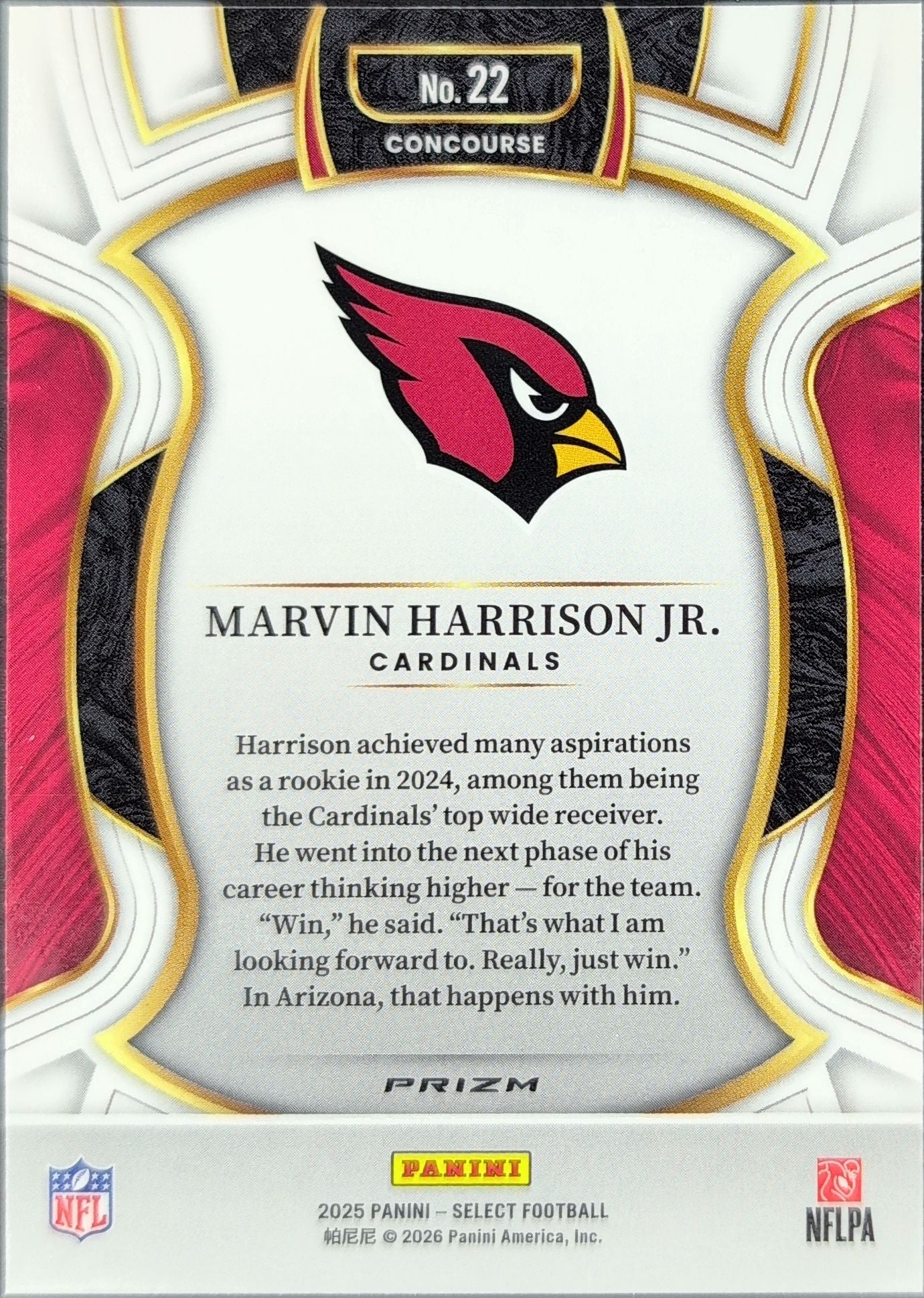 2025 Panini Select Marvin Harrison Jr. #22 Black and Green Prizm Shock Arizona Cardinals back