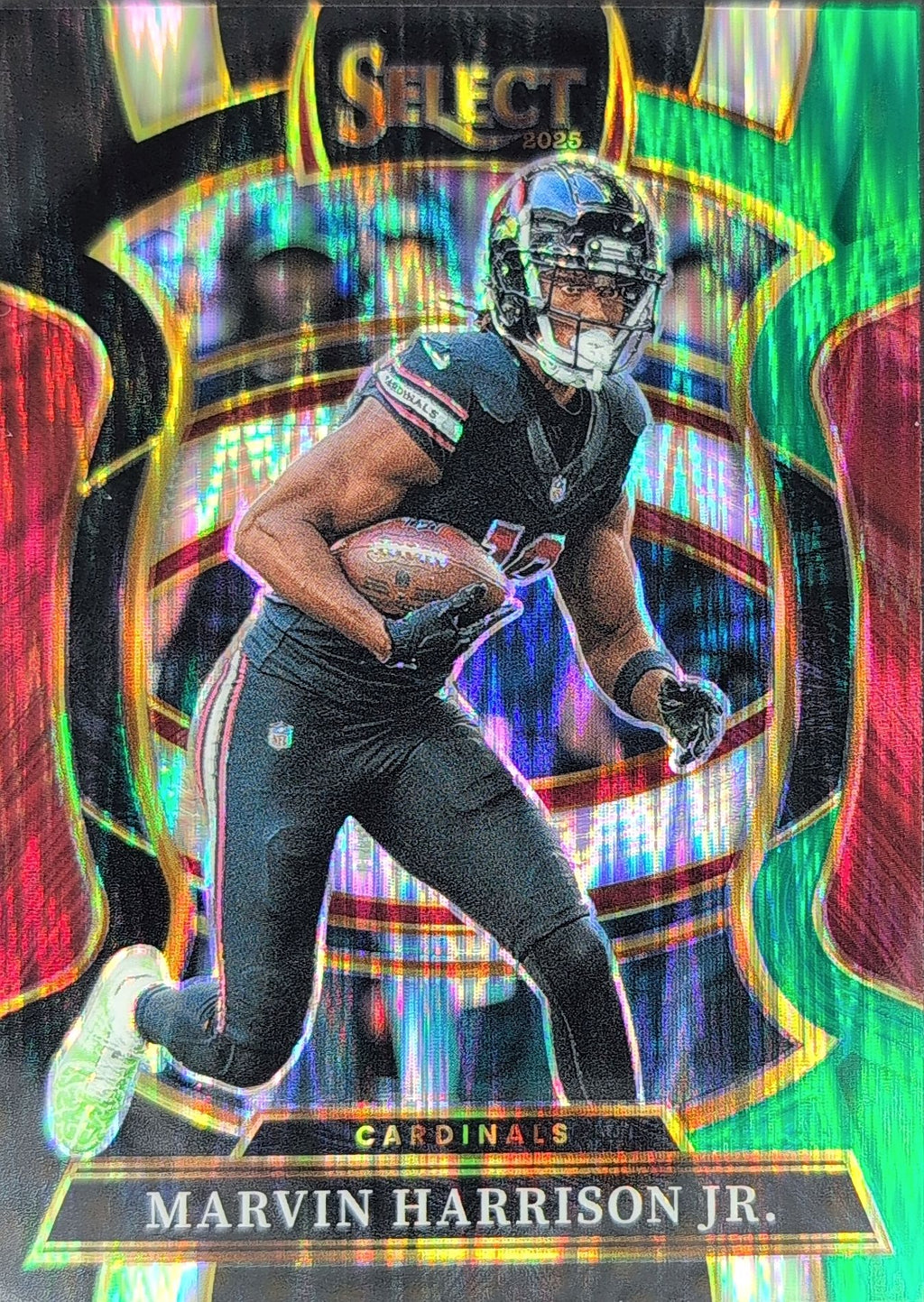 2025 Panini Select Marvin Harrison Jr. #22 Black and Green Prizm Shock Arizona Cardinals front