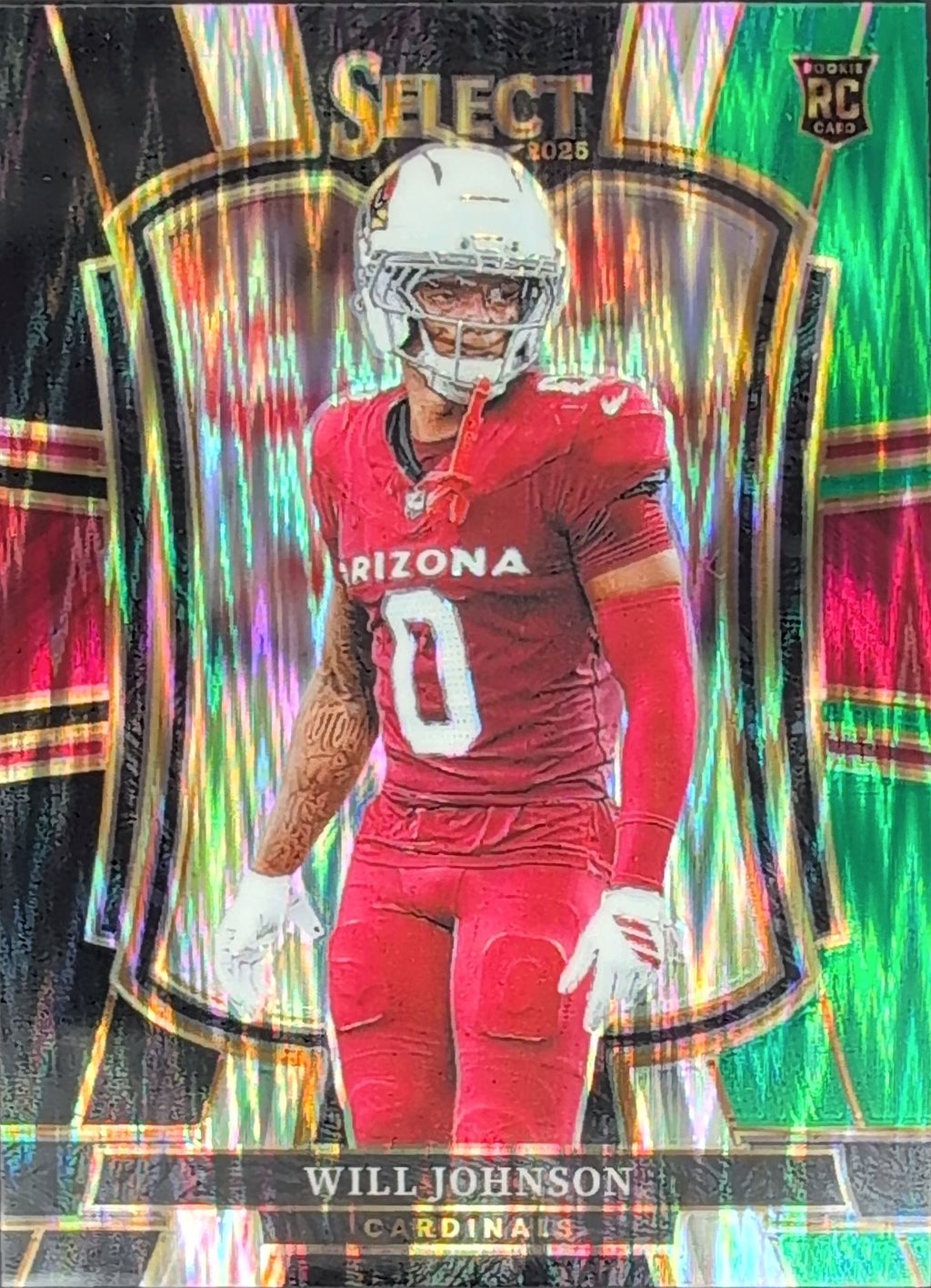2025 Panini Select Will Johnson #122 Black and Green Prizm Shock Arizona Cardinals front