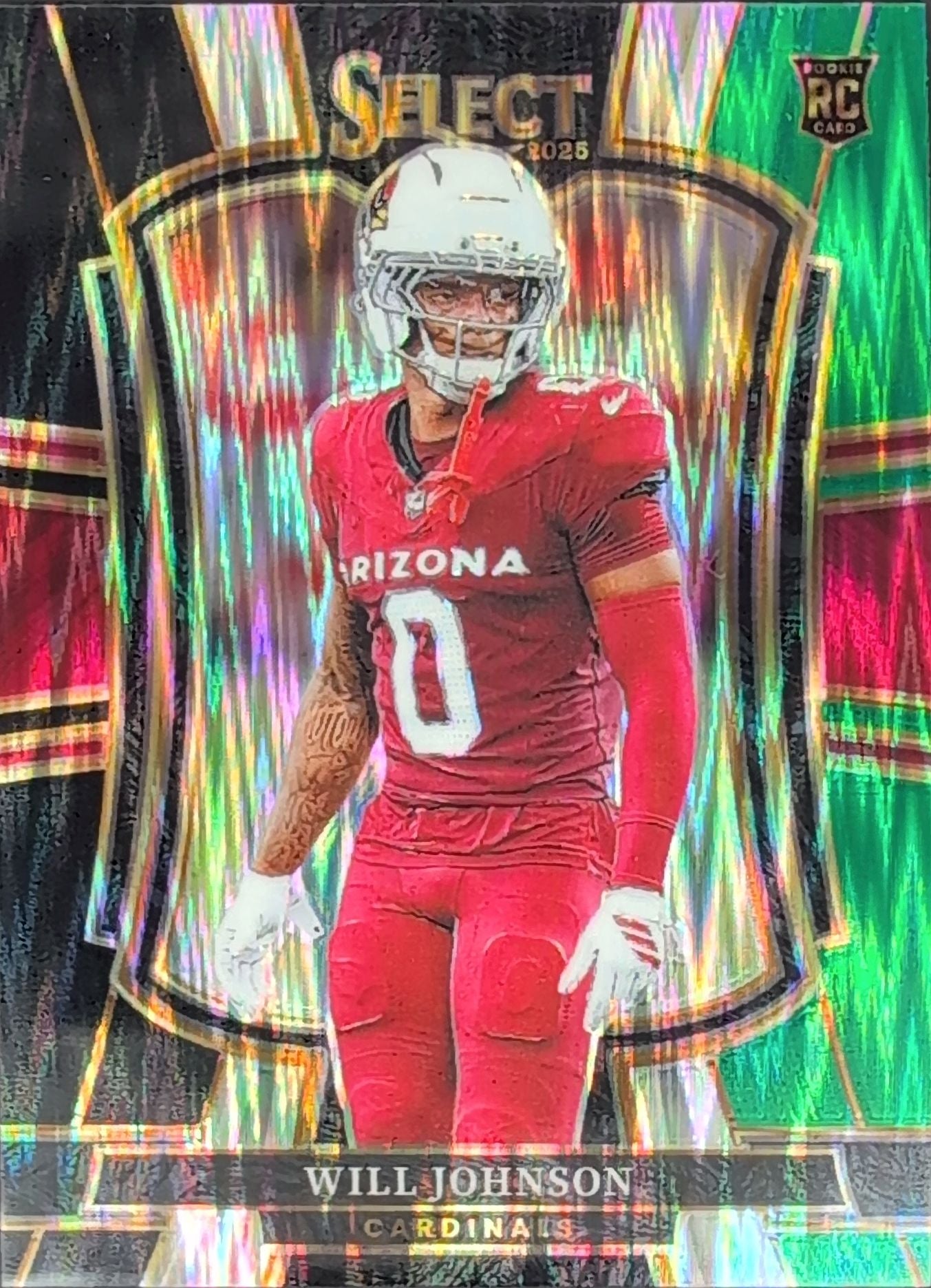 2025 Panini Select Will Johnson #122 Black and Green Prizm Shock Arizona Cardinals front