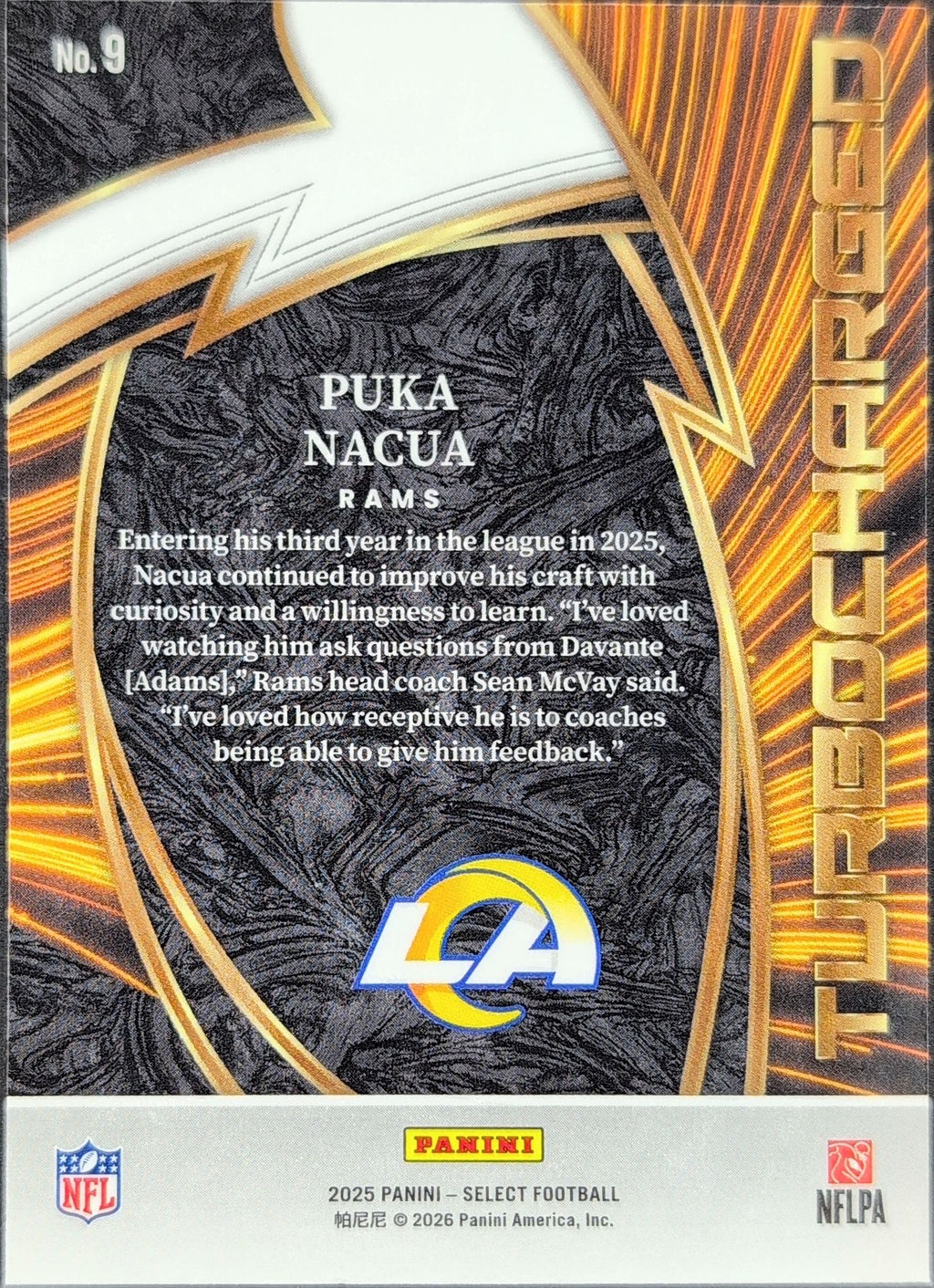 2025 Panini Select Puka Nacua #9 Turbocharged Los Angeles Rams back