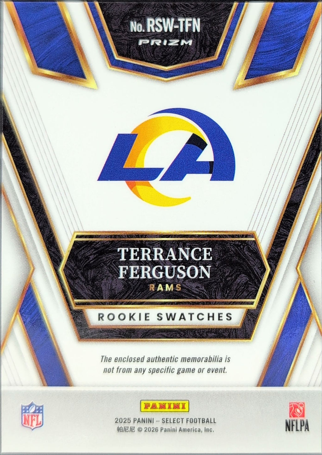 Terrance Ferguson 2025 Select #RSW-TFN RC Swatches Red Prizm Los Angeles Rams