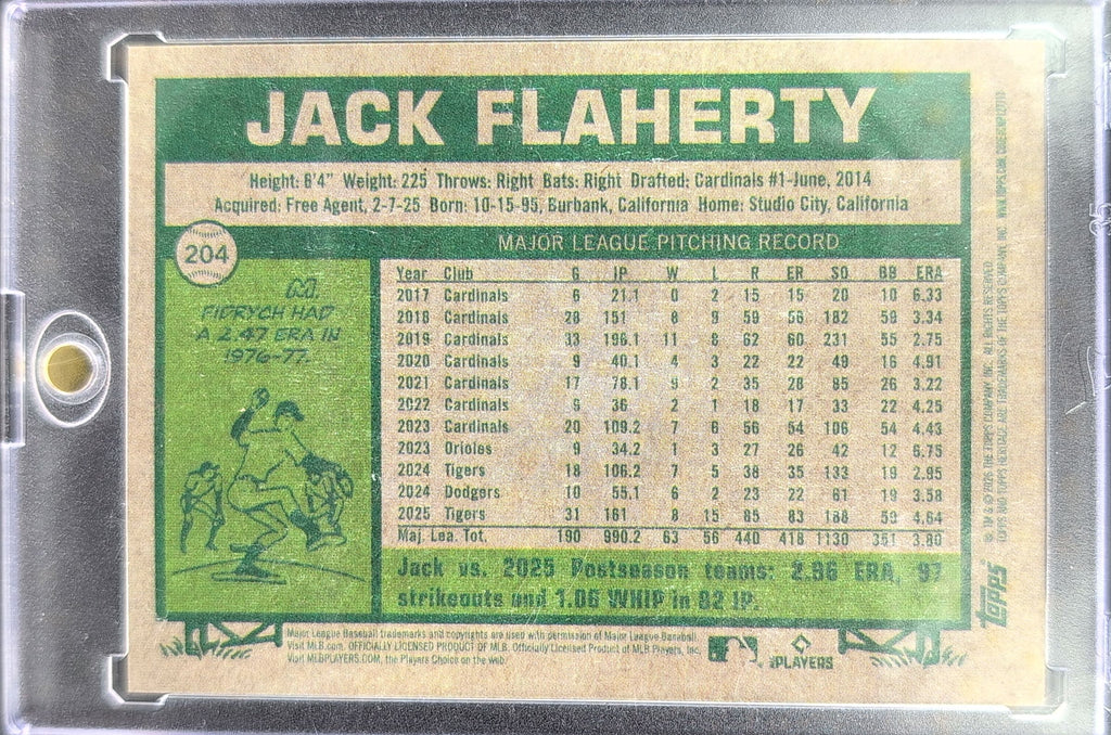2026 Topps Heritage Jack Flaherty #204 Detroit Tigers back
