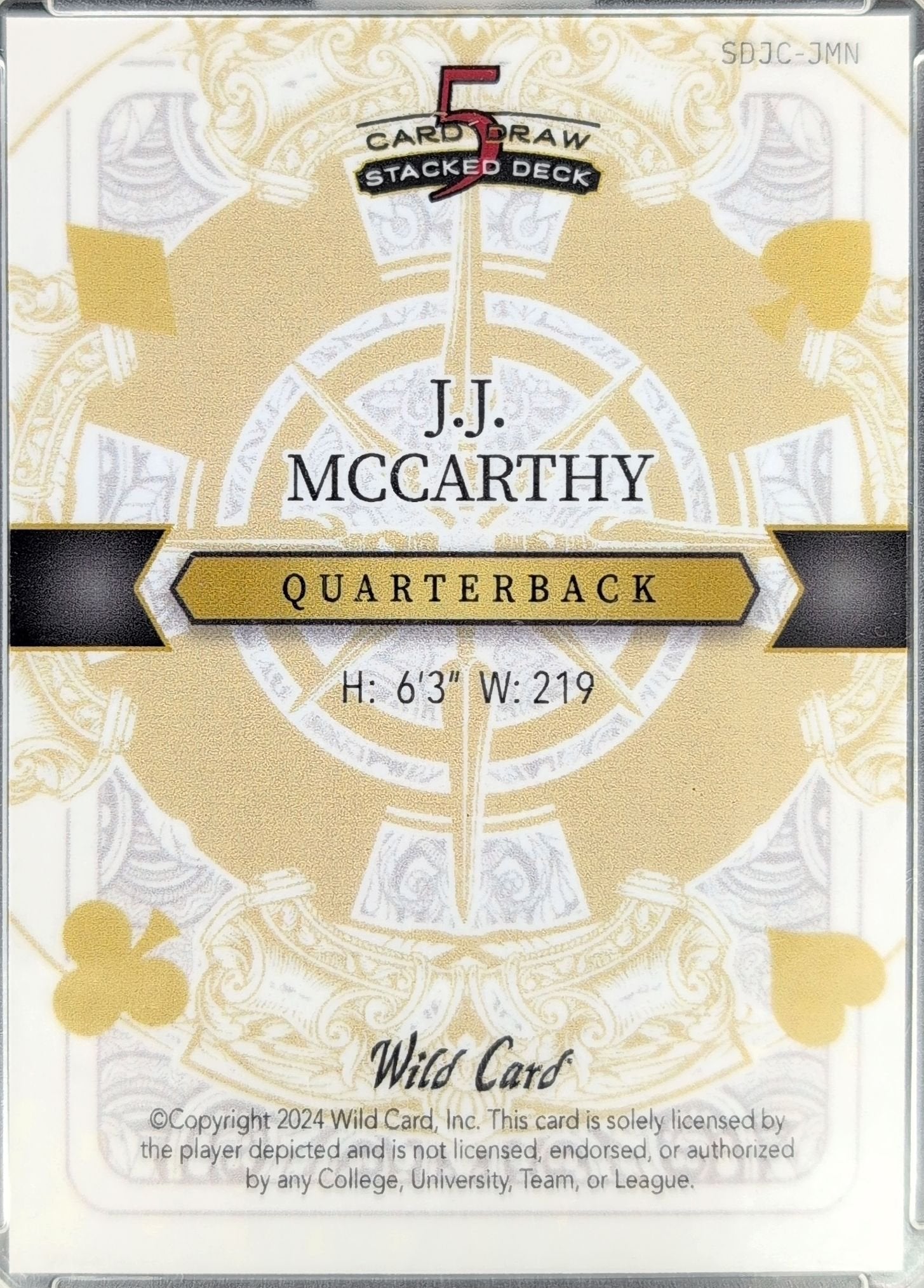 JJ McCarthy 2024 Wild Card 5 Card Draw Stacked Deck Jumbo - Single Diagonal King of Clubs Cross Hatch ColorMatch #SDJC-JMN Minnesota Vikings - back image