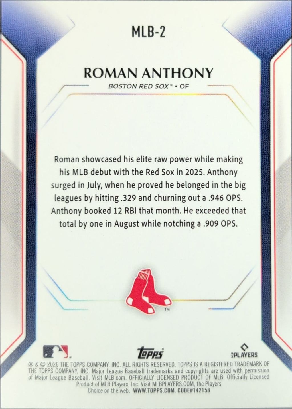 Roman Anthony 2026 Topps #MLB-2 Topps Collector Kit Boston Red Sox - back image