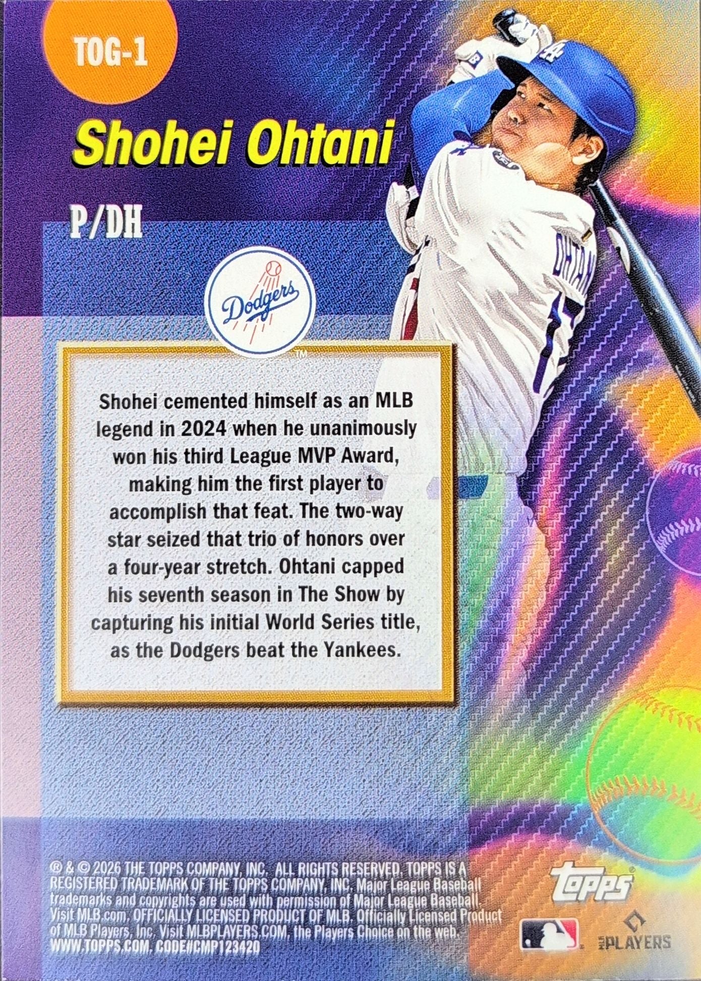 2026 Topps Shohei Ohtani #TOG-1 Titans of the Game Los Angeles Dodgers back