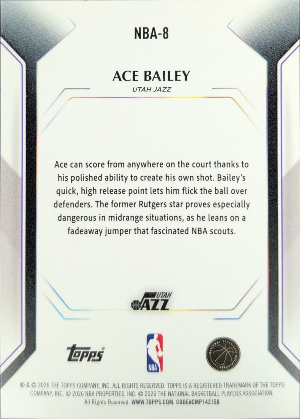 Ace Bailey 2025-26 Topps #NBA-8 Topps Collector Kit Utah Jazz - back image