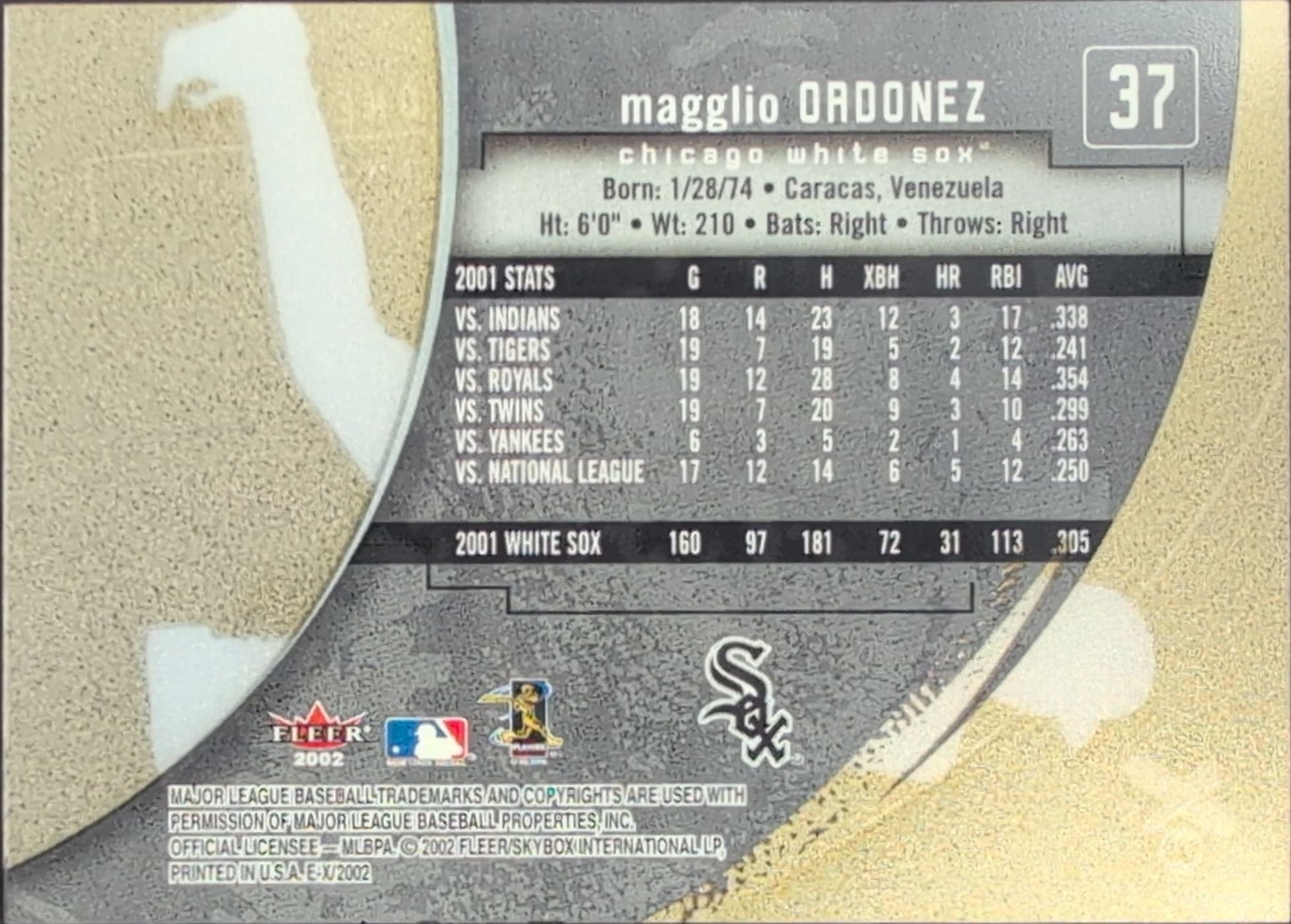 Magglio Ordonez 2002 Fleer E-X #37 Chicago White Sox - back image