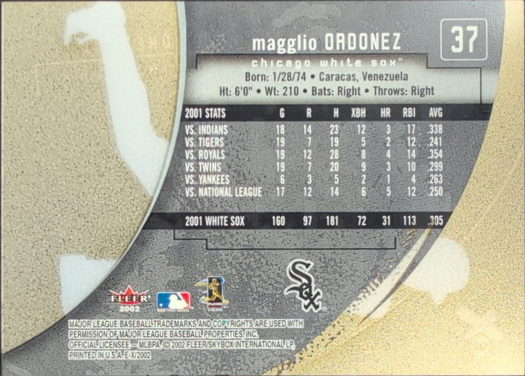 2002 Fleer E-X Magglio Ordonez #37 Chicago White Sox back