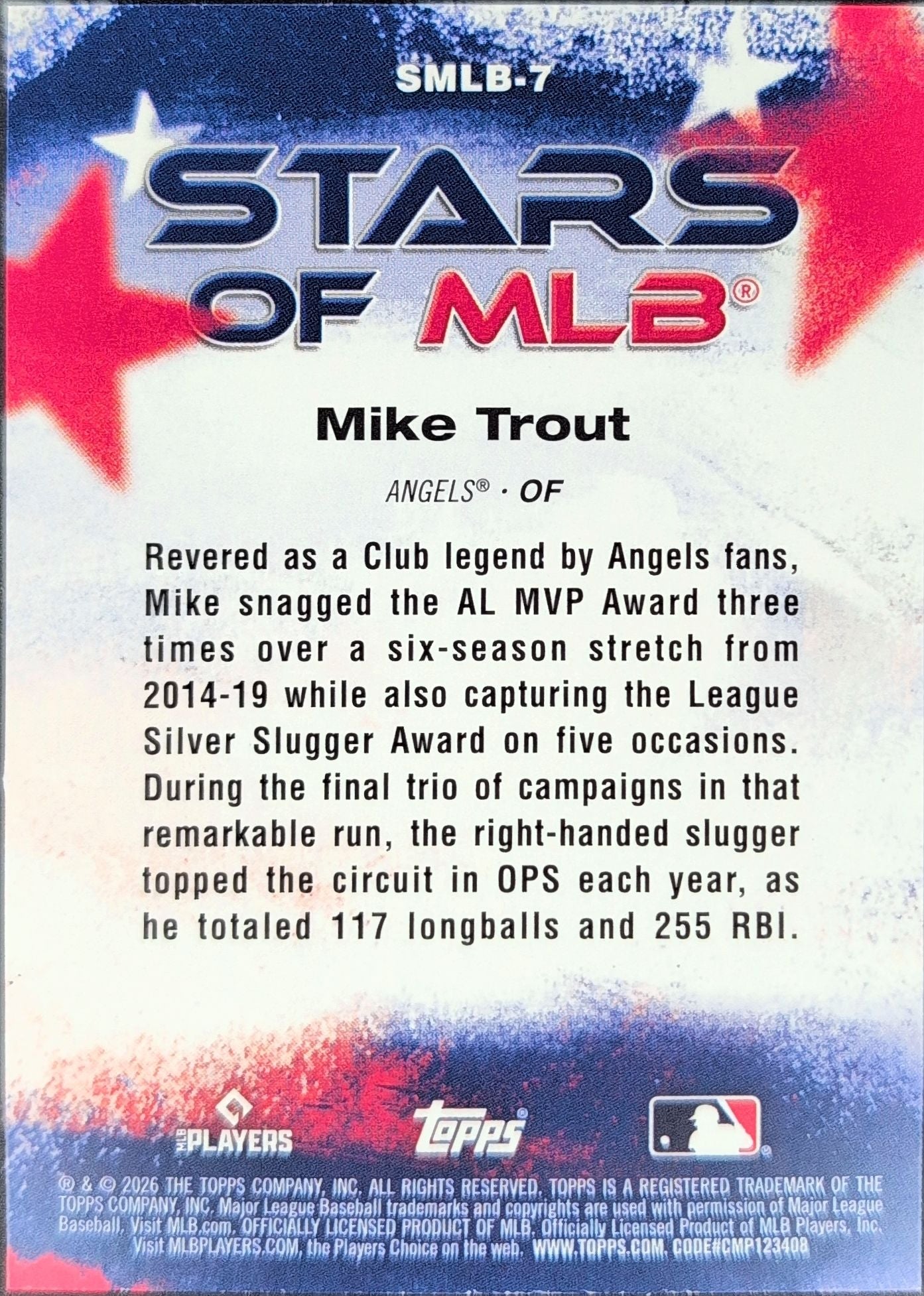 2026 Topps Mike Trout #SMLB-7 Stars of MLB Los Angeles Angels back
