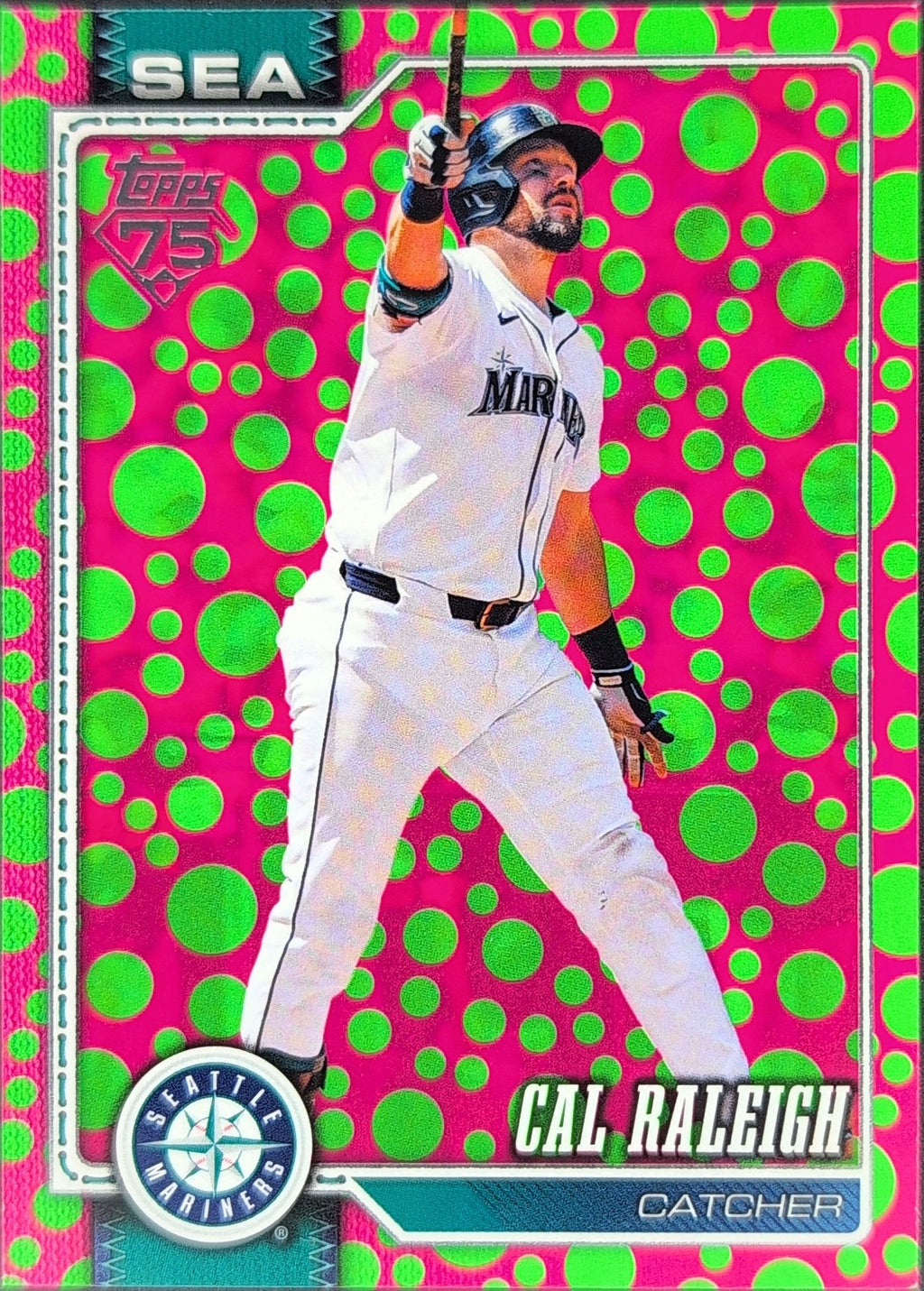 2026 Topps Cal Raleigh #140 Holiday Polka Dots Green / Pink Seattle Mariners front