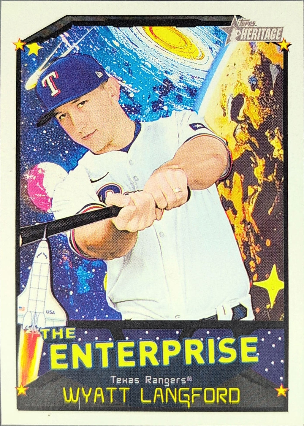 2026 Topps Heritage Wyatt Langford #TE-WL The Enterprise Texas Rangers front