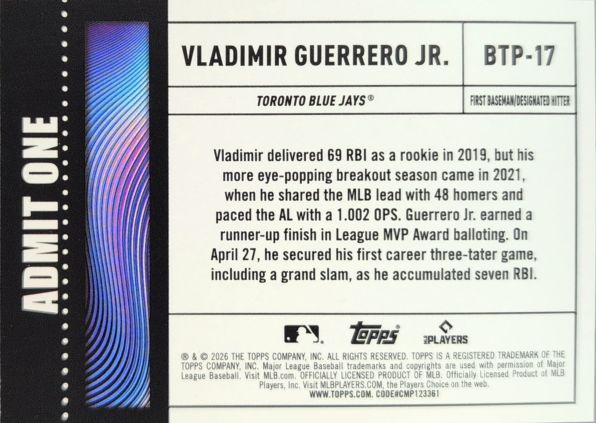 Vladimir Guerrero Jr. 2026 Topps #BTP-17 Big Ticket Pink Toronto Blue Jays