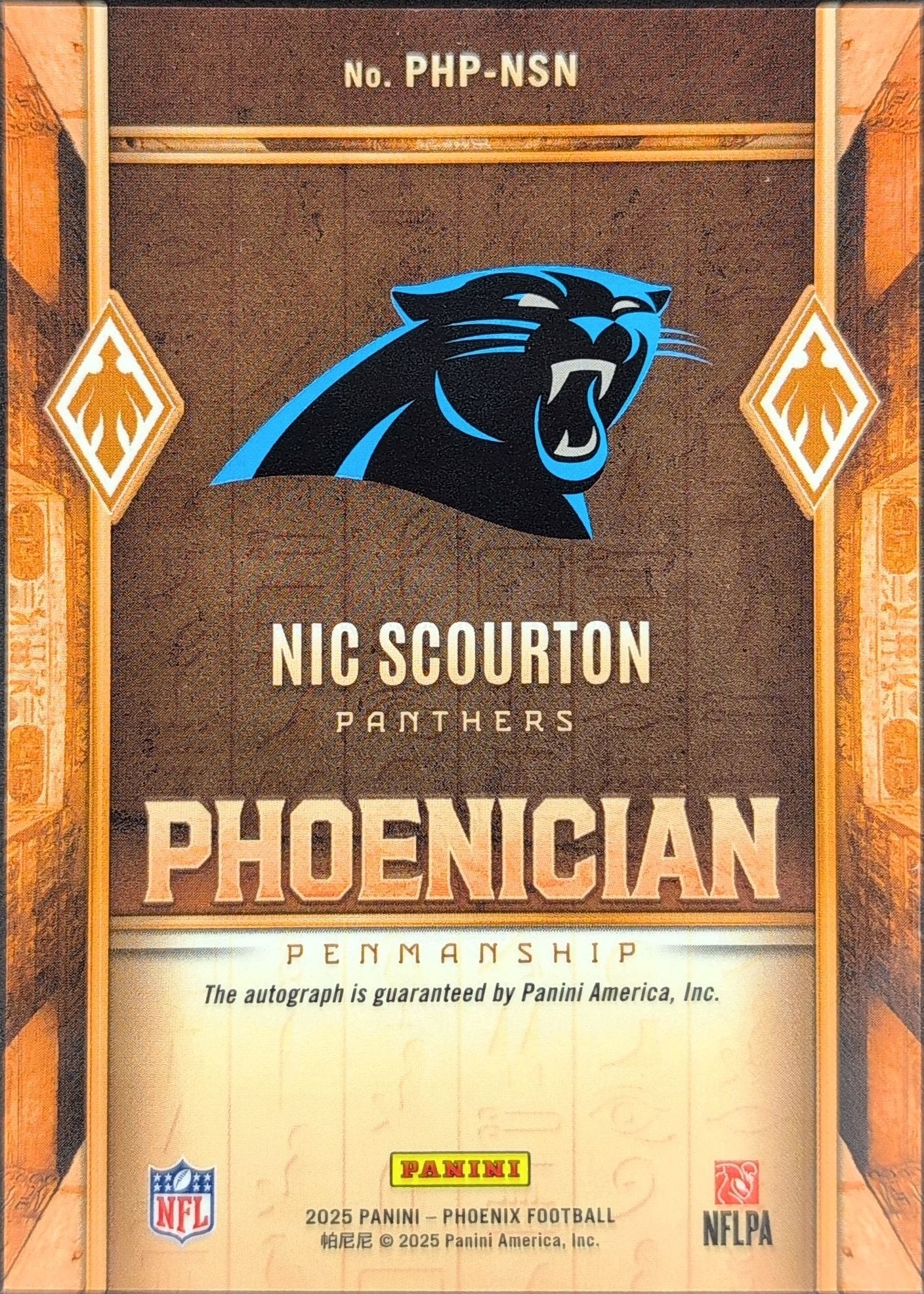 Nic Scourton 2025 Panini Phoenix #PHP-NSN Phoenician Penmanship Carolina Panthers - back image