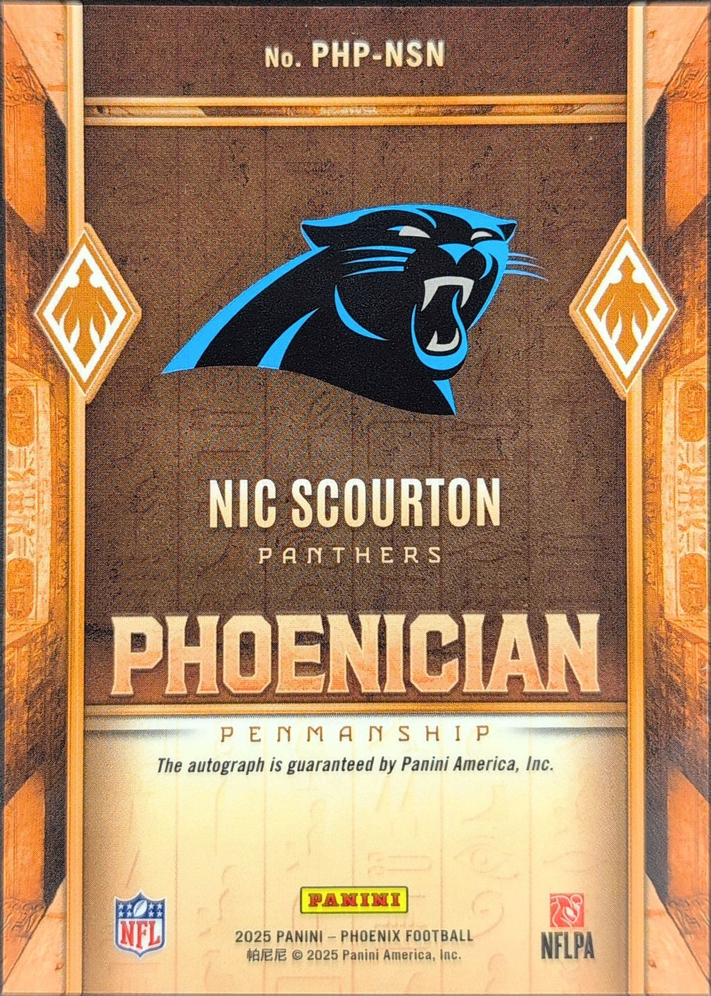 2025 Panini Phoenix Nic Scourton #PHP-NSN Phoenician Penmanship AU Carolina Panthers back