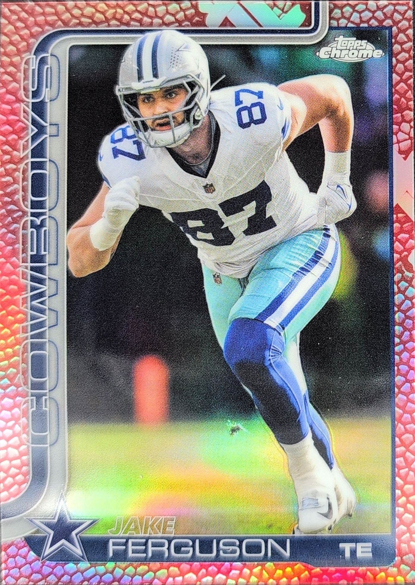 2025 Topps Chrome - Football Leather Refractor Jake Ferguson #75 Dallas Cowboys front