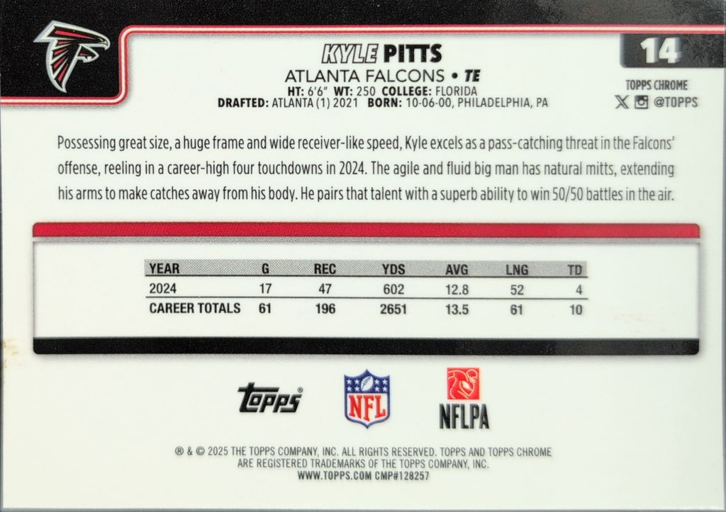 2025 Topps Chrome - Red White and Blue Refractor Kyle Pitts #14 Atlanta Falcons back
