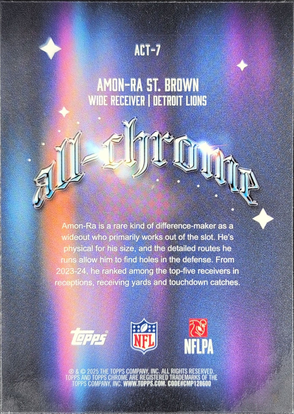 Amon-Ra St. Brown 2025 Topps Chrome #ACT-7 All Chrome Team Detroit Lions